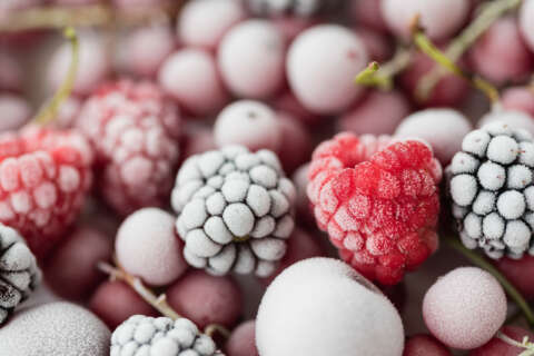 Tiefkühlkost: Gefrorene Beeren auf weißem Teller